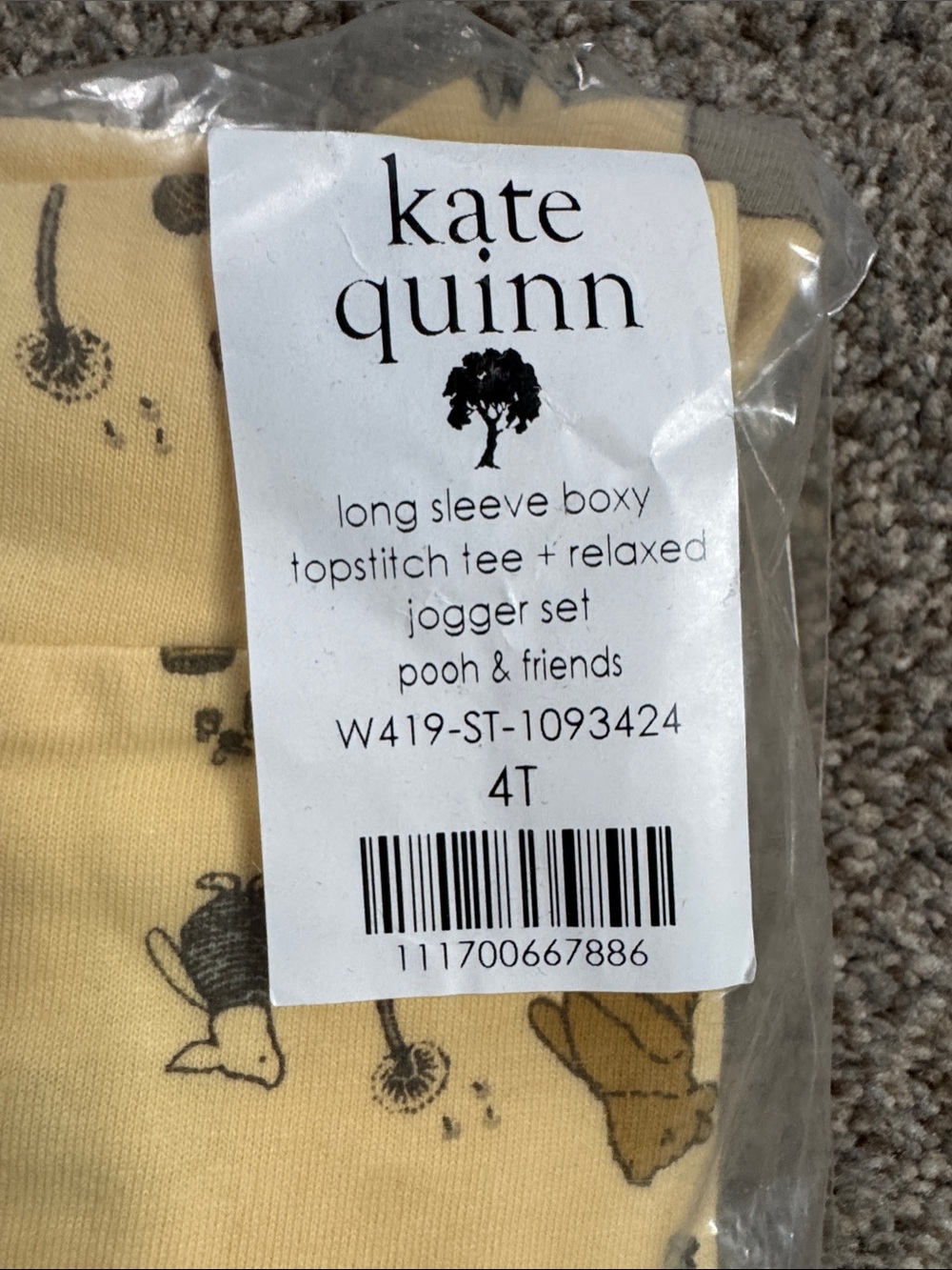 Kate Quinn top and bottom Winnie the Pooh jogger set 4t organic cotton NWT